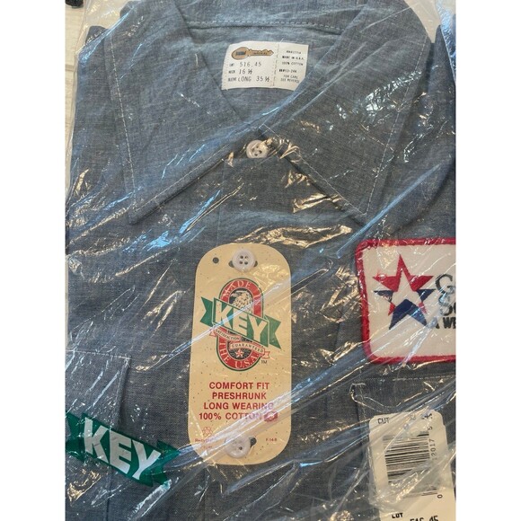 NEW KEY WORK DENIM SHIRTS blue gas service neck, 16 1/2 length 35 NWT set of 2 - Picture 3 of 9